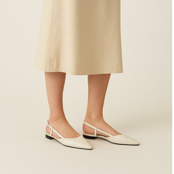Everlane Women’s Size 9 White Leather Pointed Toe Slingback Flats Minimalist - Picture 1 of 13
